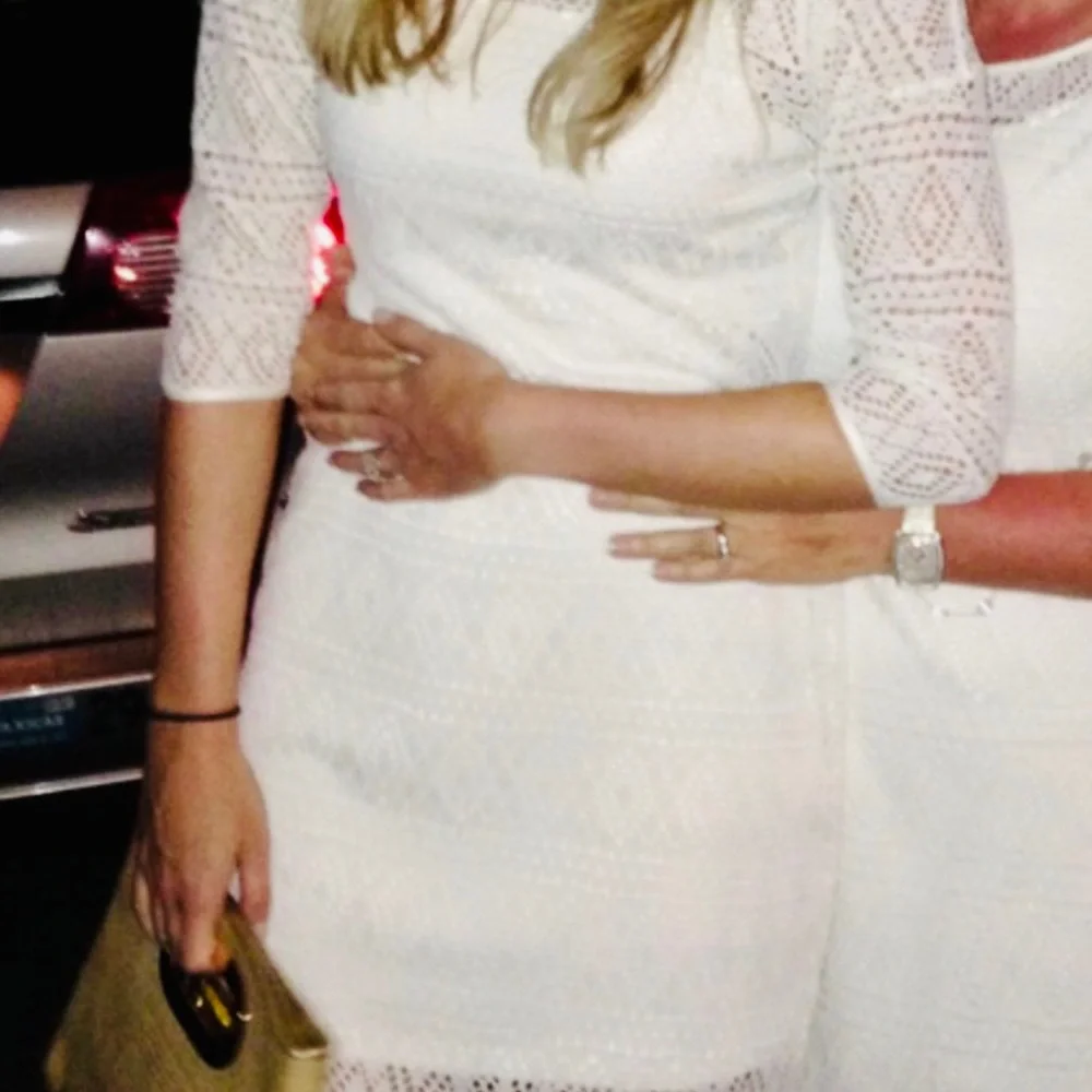 EXPRESS Crochet Eyelet White & Cream Quarter Sleeved Lined Dress SZ SMALL EUC - Picture 3 of 8